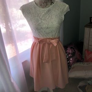 pink and white lace dress